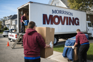 Movers at work in Burlington neighborhood